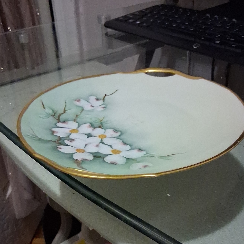 Floral Decorative Plate with Gold Trim
